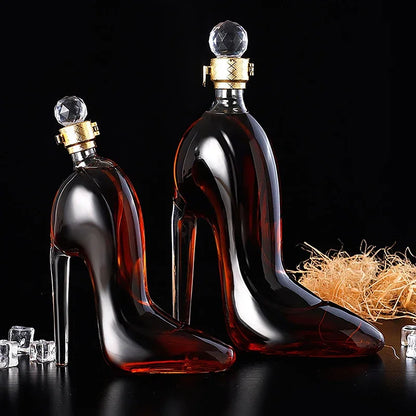 Creative High-heeled Shoe Design, Red Wine Decanter, Glass Empty Bottle with Sealed Lid, Thickened Whiskey Decanter