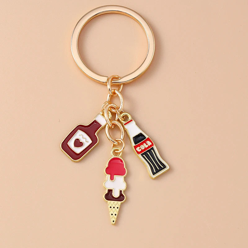Cute Enamel Red Wine Keychain Simulation Drink Key Ring Pendant for Car Key Holder Women Girls Handbag Decor DIY Jewelry Gift