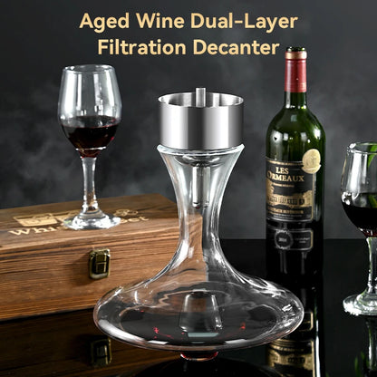 Stainless steel magic decanter, double old wine filter, dispenser aerator funnel with Sediment Strainer