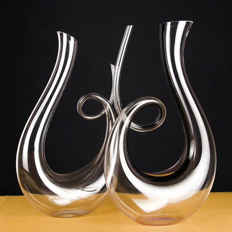 Two Wide-Base Classic Crystal Wine Decanter with a black background