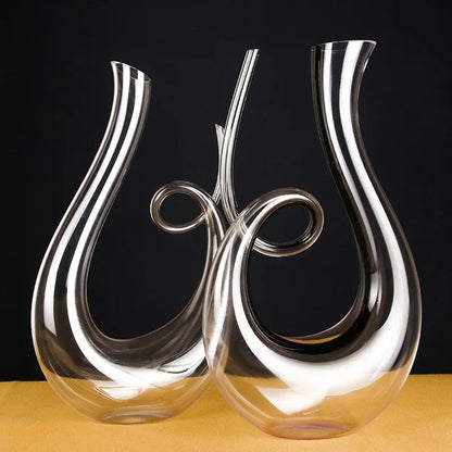 Two Wide-Base Classic Crystal Wine Decanter with a black background
