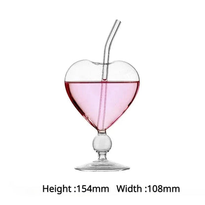 1pc Heart Shaped Cocktail Glass with Straw Clear Stemmed Wine Glass Creative Champagne Glasses Drinking Cups for Bar Pub Club