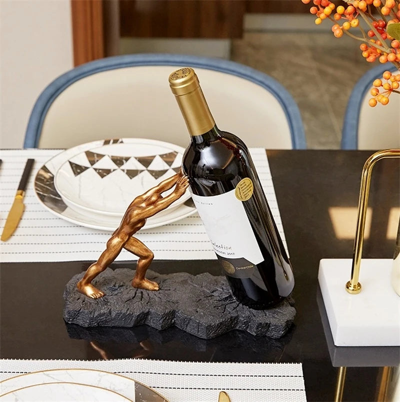 Strong Man Statue Wine Bottle Holder Ornamental Resin Hercules Wine Rack Pub Decor Living Room Barware Gym Souvenir Craft Gift