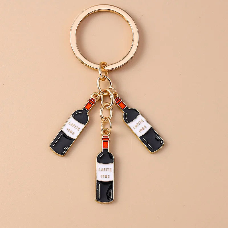 Cute Enamel Red Wine Keychain Simulation Drink Key Ring Pendant for Car Key Holder Women Girls Handbag Decor DIY Jewelry Gift
