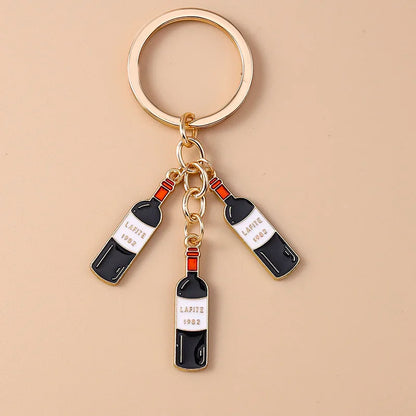 Cute Enamel Red Wine Keychain Simulation Drink Key Ring Pendant for Car Key Holder Women Girls Handbag Decor DIY Jewelry Gift