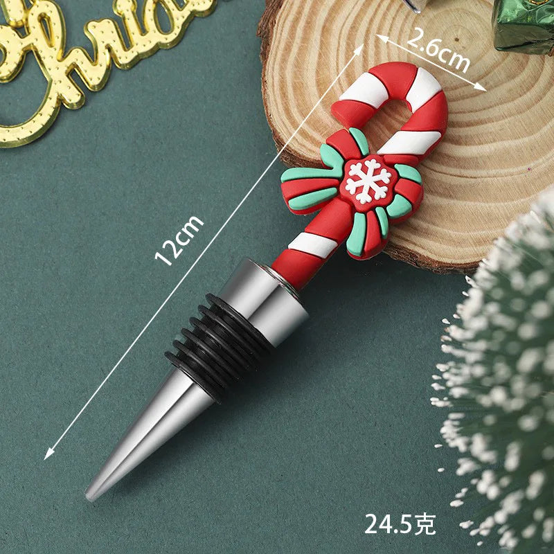 Christmas Cane bottle stopper with measurements on a green background