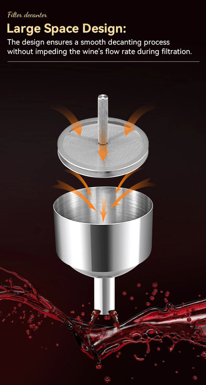 Stainless steel magic decanter, double old wine filter, dispenser aerator funnel with Sediment Strainer