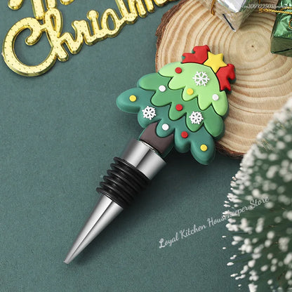 Christmas tree-shaped bottle stopper on a green background