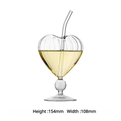 1pc Heart Shaped Cocktail Glass with Straw Clear Stemmed Wine Glass Creative Champagne Glasses Drinking Cups for Bar Pub Club