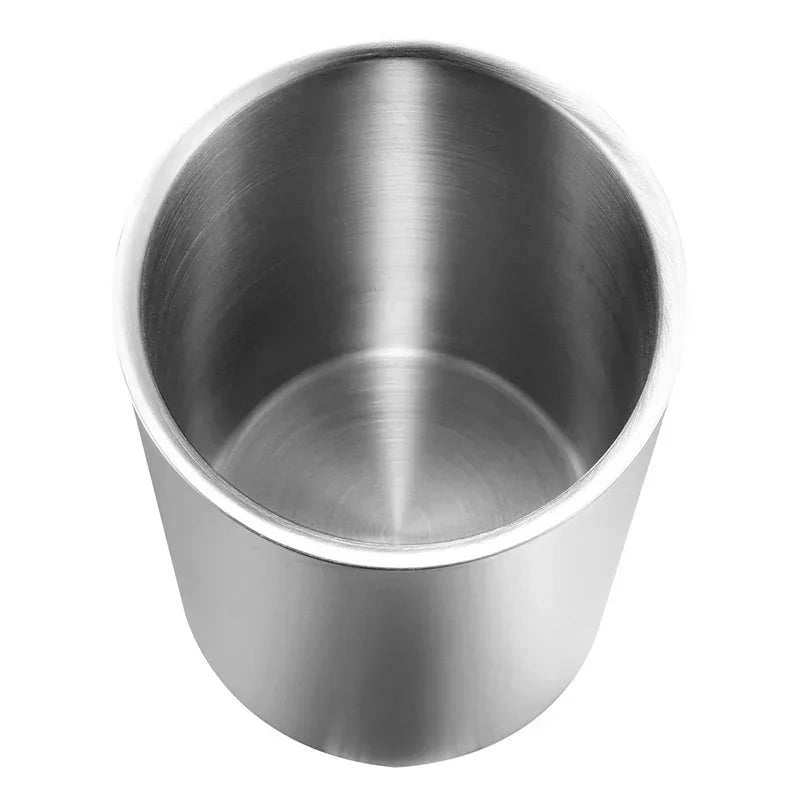Top view of stainless steel wine cooler showing insulated interior