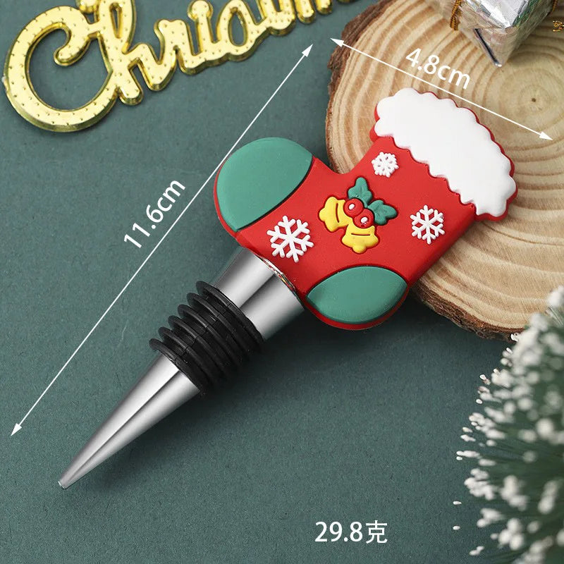 Christmas Stockingbottle stopper with measurements on a green background