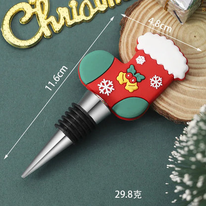 Christmas Stockingbottle stopper with measurements on a green background
