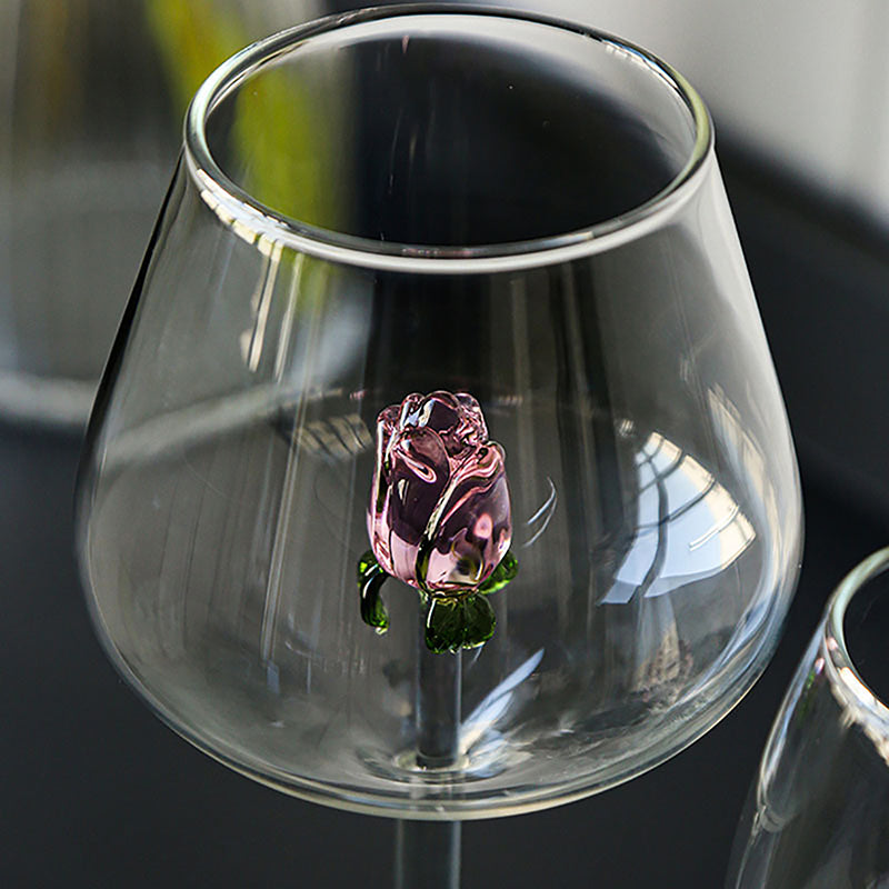 1 Piece Creative 3D Pink Glass Rose Build-in Red White Wine, Glasses, Cup Stemware Goblets, Champagne Flute, Household Lovely Gift