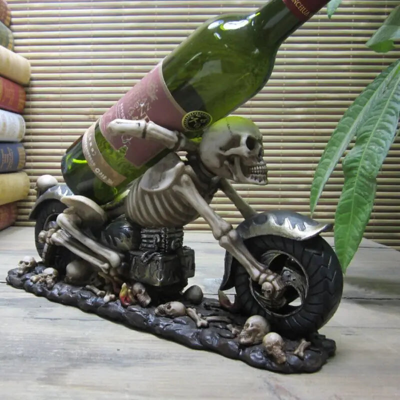 Motorcycle Skeleton Model Wine Rack Decorative Resin Head Skull Wine Bottle Holder Party Barware Pub Ornament Halloween Craft