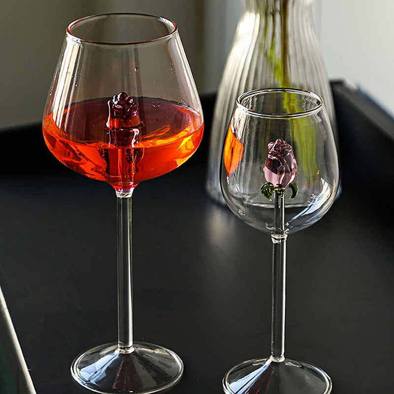 1 Piece Creative 3D Pink Glass Rose Build-in Red White Wine, Glasses, Cup Stemware Goblets, Champagne Flute, Household Lovely Gift