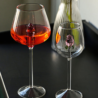 1 Piece Creative 3D Pink Glass Rose Build-in Red White Wine, Glasses, Cup Stemware Goblets, Champagne Flute, Household Lovely Gift