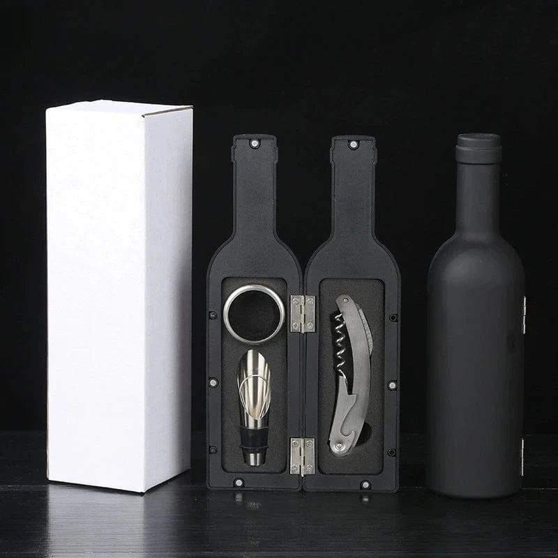 “Gift-ready wine opener set with box and red wine for display”

