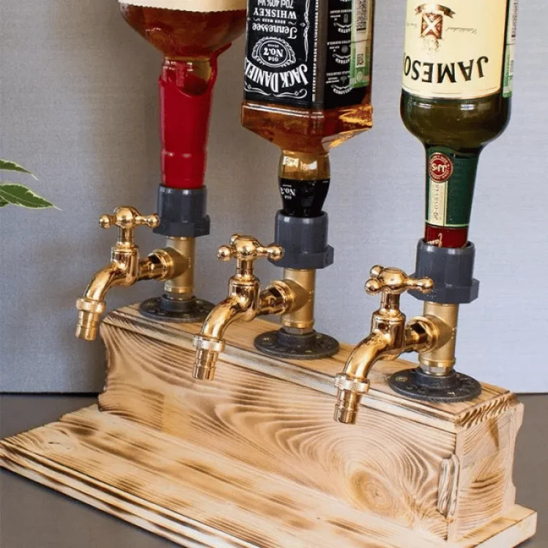 Liquor Alcohol Whiskey Wood Dispenser Whisky Bottle Rack and Pour Acohol Dispenser for Home Bar Unique Gift for All Wine Lovers