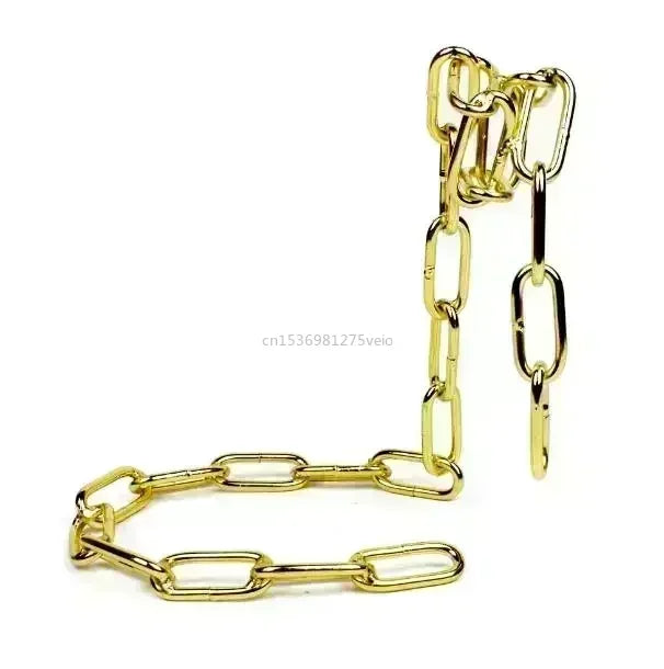 Gold chain wine rack on a white background
