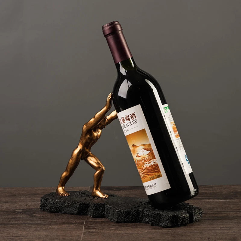 Strong Man Statue Wine Bottle Holder Ornamental Resin Hercules Wine Rack Pub Decor Living Room Barware Gym Souvenir Craft Gift