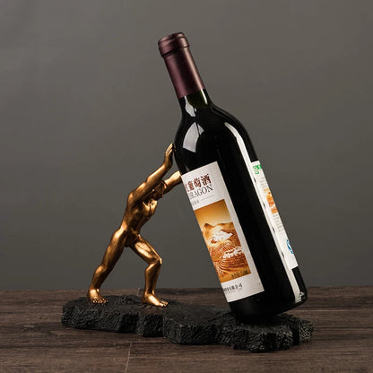 Strong Man Statue Wine Bottle Holder Ornamental Resin Hercules Wine Rack Pub Decor Living Room Barware Gym Souvenir Craft Gift