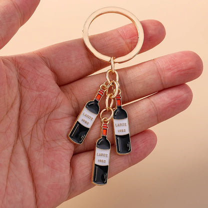 Cute Enamel Red Wine Keychain Simulation Drink Key Ring Pendant for Car Key Holder Women Girls Handbag Decor DIY Jewelry Gift