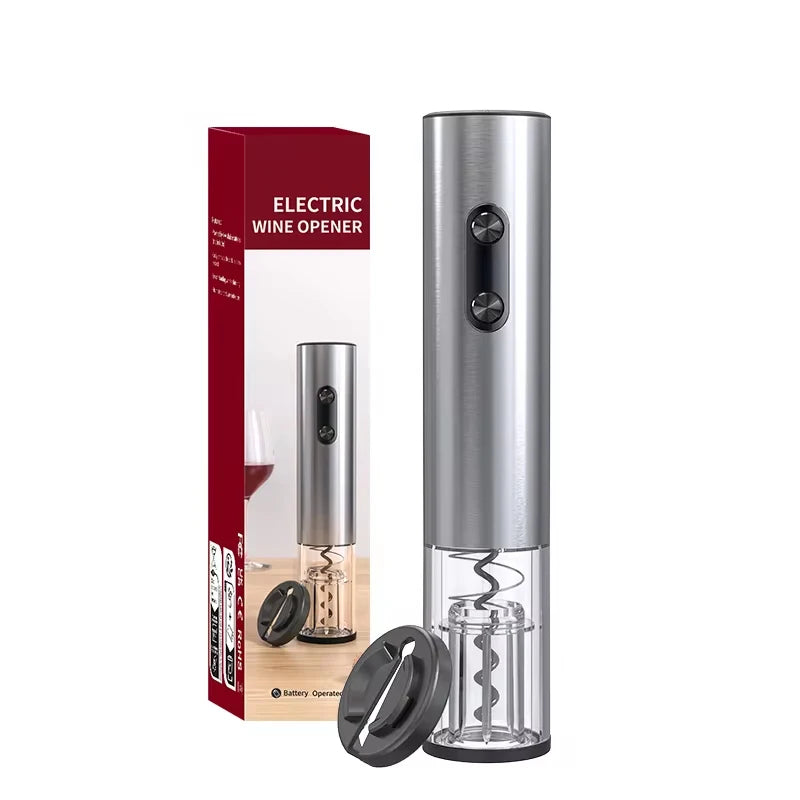 Electric Wine opener with foil cutter and gift packaging on a white background