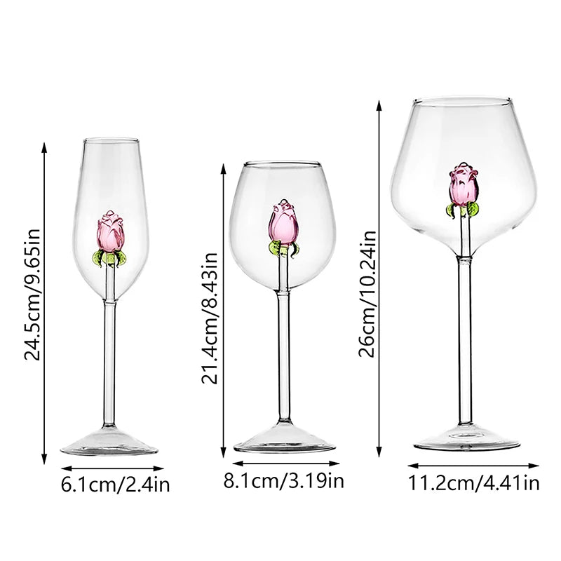 1 Piece Creative 3D Pink Glass Rose Build-in Red White Wine, Glasses, Cup Stemware Goblets, Champagne Flute, Household Lovely Gift