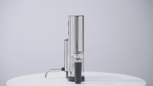 How to use the 4-in-1 Electric Wine Opener, Aerator & Dispenser, including the foil cutter, electric bottle opener, wine aerator dispenser and vacuum wine bottle stopper.