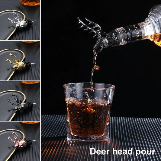 Stainless steel deer head wine pourer stopper pouring whiskey into glass – Macs Sip and Serve